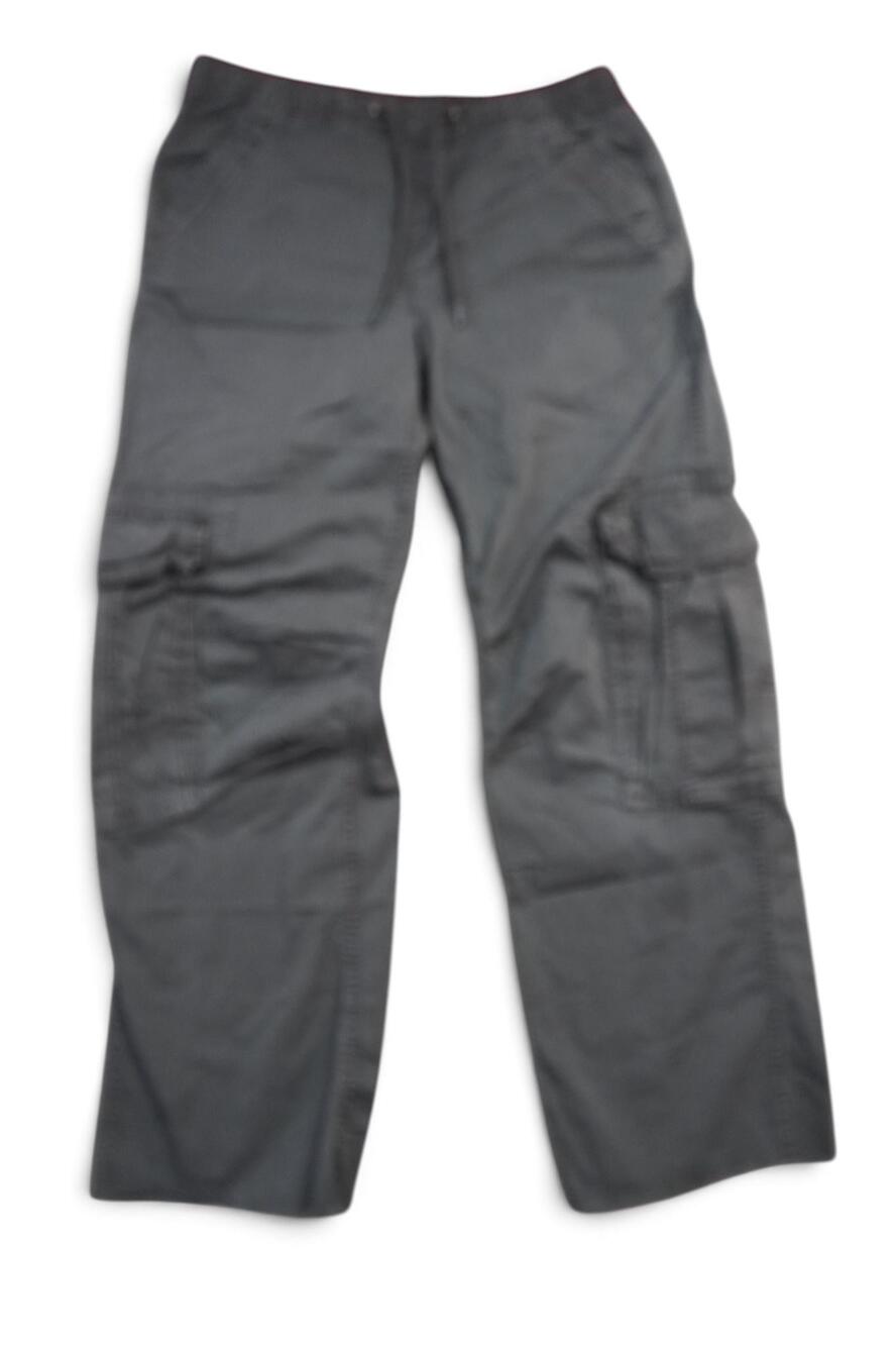 Garage Cargo Pants Womens Petite PS Gray Twill Drawstring Elastic Waist Raw Hem